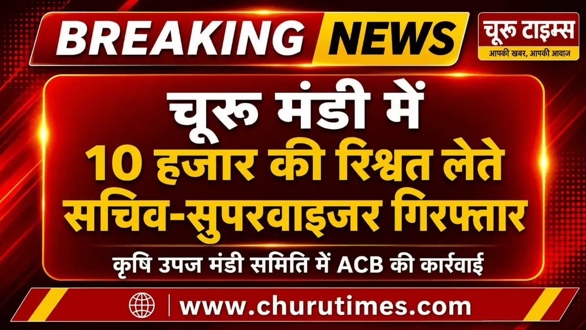 Churu News Today: चूरू मंडी में 10 हजार की रिश्वत लेते सचिव-सुपरवाइजर गिरफ्तार